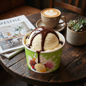 Bol à yaourt jetable, gobelet à crème glacée avec couvercle et cuillère, design personnalisé, biodégradable, qualité alimentaire, à emporter - Product Image 1