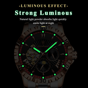 Poedagar 1415 Montre automatique mécanique pour homme en acier inoxydable original, bracelet en acier inoxydable, étanche 3 ATM - Product Image 3