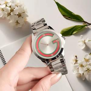 Montre pour femme en acier inoxydable argenté, cadran à motif G rouge et vert, chiffres romains, bracelet en métal, montre-bracelet de luxe tendance pour femmes - Product Image 2