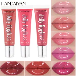 HANDAIYAN Lipgloss هيغليغتر ملون مغذي مرطب جيلي زجاجة ملمع شفاه ألوان لينة أنبوب واضح Lipgloss أنابيب