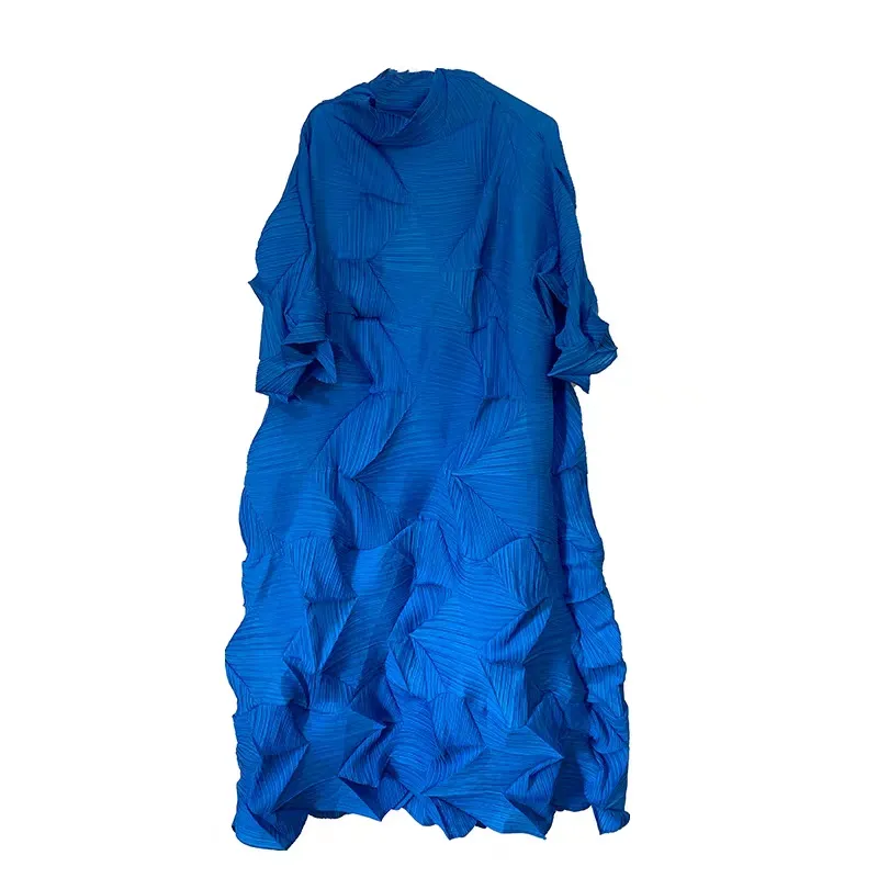 Синее осеннее женское платье повседневное платье с длинным рукавом ручной работы Diamante плиссированные платья