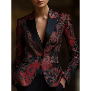 Cappotto da <span class=keywords><strong>Donna</strong></span> <span class=keywords><strong>in</strong></span> <span class=keywords><strong>Velluto</strong></span> Jacquard Viola-Nero Stile Retrò Autunnale Elegante con Motivo Barocco Imbottito Design Esclusivo con Bottoni - Product Image 1