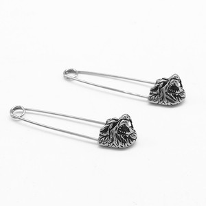 Yunnique Boucles d'oreilles pendantes en forme d'animal, design tête de loup en acier titane, bijoux de fête pour hommes et femmes - Product Image 5