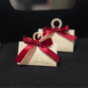 Ready to Ship Eco Friendly Foldable Wedding Candy Gift Box Recycled Paper Box with Wooden <b>Ring</b> and Ribbon - Product Image 3