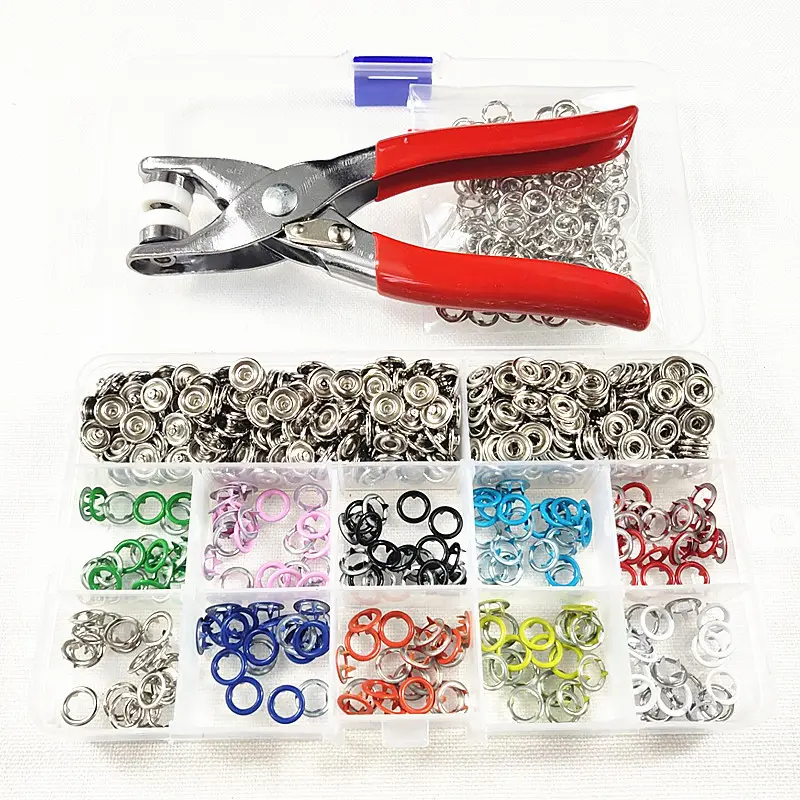 200 Sets Metal Sewing Buttons Hollow Solid Prong Press Studs Snap Fasteners with W installation Tool