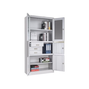 Armoire de rangement moderne en acier et verre avec 3 tiroirs, classeur métallique, armoire en fer avec porte vitrée, coffre-fort - Product Image 3