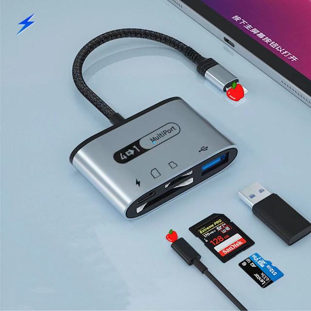 4 in 1 SD TF Card Reader with Fast Charging Port for iPhone iPad , Portable Memory Card Reader USB 3.0 Plug and Play