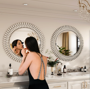 Espejo de Pared Decorativo Redondo de Lujo con Joyas, Elegante Espejo de Vanidad Biselado con Diamantes para Sala de Estar, Dormitorio, Entrada, <span class=keywords><strong>Hotek</strong></span> - Product Image 3