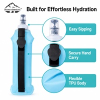 Gourde souple pliable sans BPA en TPU flexible à valve à compression rapide, personnalisable OEM, pour course de marathon, à empreinte zéro