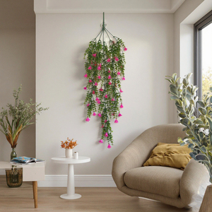 Decoración de Techo para Bodas en Hoteles, Plantas Verdes Colgantes Rosadas, Flores Artificiales de Durazno Rojo y Gloría de la Mañana, Tiras Colgantes para Decoración de Techo - Product Image 6