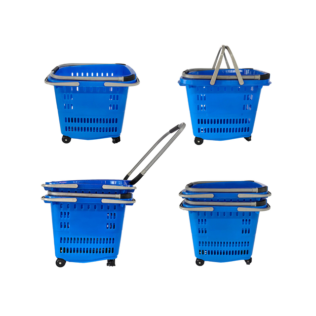 High-Capacity Mesh Hand-pushed Supermarket Shopping Plastic Basket Wheels for Supermarket Shopping Mall Retail Store-Recyclable