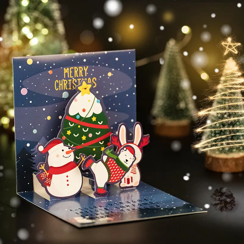 HTB0028 Custom Sticker Paper Gift Box Card Wedding Invitation Black Paper Wood Birthday Christmas 3D Greeting Cards