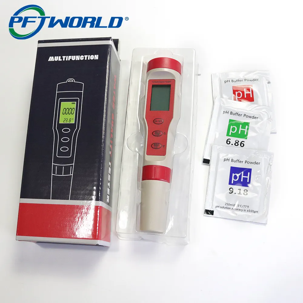 Taşınabilir LCD dijital 4 in 1 TDS/EC/PH/sıcaklık ölçer çok fonksiyonlu su geçirmez metre su kalitesi test kalem ile arka ışık