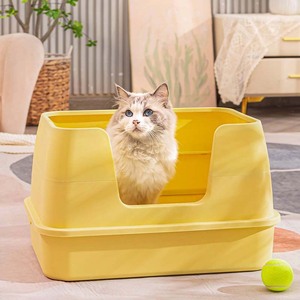 <b>Cat</b> Litter <b>Box</b> 55x37x32.5cm Rectangle Yellow-gray PP Splash Proof For <b>Cats</b> And Dogs - Product Image 1
