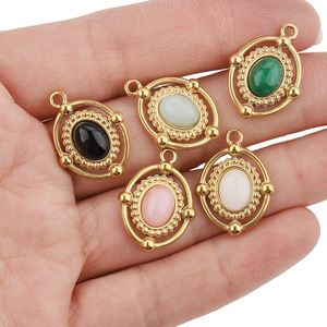 Colgante ovalado vintage con piedras preciosas, cuarzo natural, engaste en tono dorado para la fabricación de joyas DIY H1323 - Product Image 3