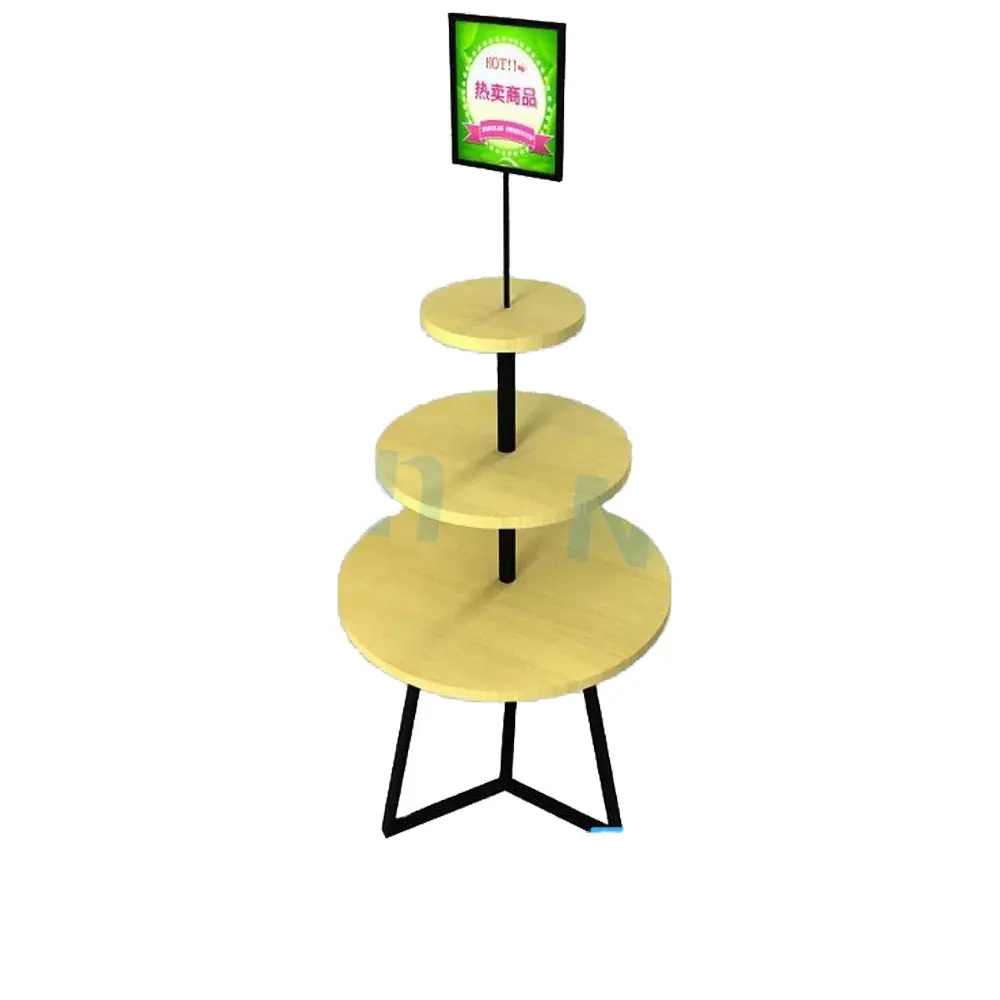 Circular Rotating Round Retail Display Table/Tablet Display Stand with Banner/Adverising/Poster Holder