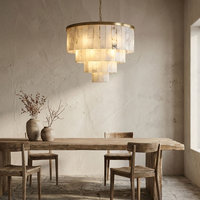 Lustre YH Wabi-Sabi à quatre niveaux en albâtre naturel espagnol, luminaire suspendu en marbre pour îlot de cuisine, lampe de plafond LED d'intérieur