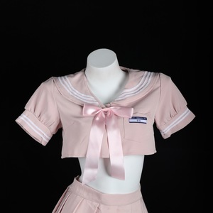 Ensemble uniforme de marin rose pour femme Lemon Story, jupe plissée à manches courtes, tenue scolaire en satin respirant, costume de jeu de rôle mignon et féminin - Product Image 1