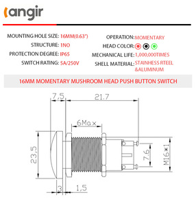 <strong>Mushroom</strong> Push <strong>Button</strong> <strong>Switch</strong> Stainless Steel Anti Corrosion Press <strong>Button</strong> Push <strong>Button</strong> <strong>Switch</strong> for Marine Equipment Use - Product Image 2