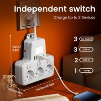 Enchufe Portátil Poroso con Cable Corto, Protección Contra Sobrecargas, USB 9 en 1