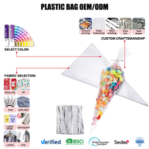 Disposable Treat Clear Cello <strong>Sweet</strong> <strong>Bags</strong> Piping Food Candy Packaging Triangle <strong>Cone</strong> <strong>Bags</strong> Transparent Custom Plastic 13*25cm Free - Product Image 1