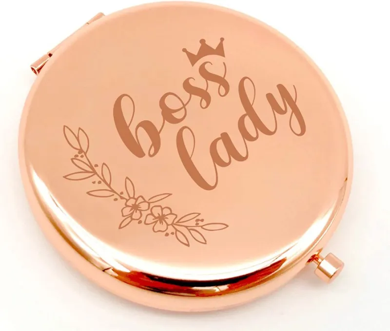 Fashion Colour Rose Gold Metal Pocket Mirror Round Compact Cosmetic Mirror with Pink Lovely Velvet Bag Makeup Mirror Set