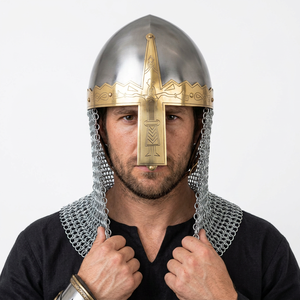 CHk Reproduction Vintage Brass Medieval Armor Greek King Knight Norman Helmet Silver Wooden Stand-Handmade Polished Customized - Product Image 1