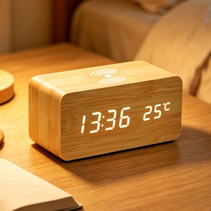 EMAF Promotion Gift <strong>Bedside</strong> Desk Morning Desktop Electronic Wood Display Led Digit Alarm Wireless Charger <strong>Clock</strong> for Mobile Phone - Product Image 1