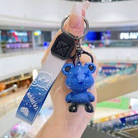 Porte-clés Ours en Peluche 3D Mignon en Silicone avec Impression UV, Accessoires en Acier Inoxydable pour Voiture et Sac, Ours Cool - Grande Vente