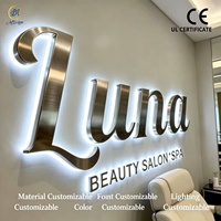 Fabrication de panneaux rétroéclairés personnalisés en acier inoxydable, lettres 3D LED, logo argenté, signalétique brossée, panneau de signalisation LED extérieur pour marque