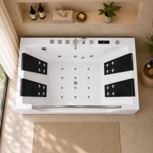 Bañera de Hidromasaje de Lujo de 47x71 Pulgadas <span class=keywords><strong>para</strong></span> <span class=keywords><strong>Parejas</strong></span> con Panel Frontal Transparente, Cuatro Reposacabezas y Boquillas de Hidromasaje - Product Image 2