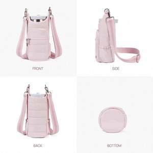 Best Selling <b>Mini</b> MOQ Quilted Water <b>Bottle</b> Holder with Strap Tote <b>Bottle</b> Carrier Crossbody Bag with Pockets - Product Image 5
