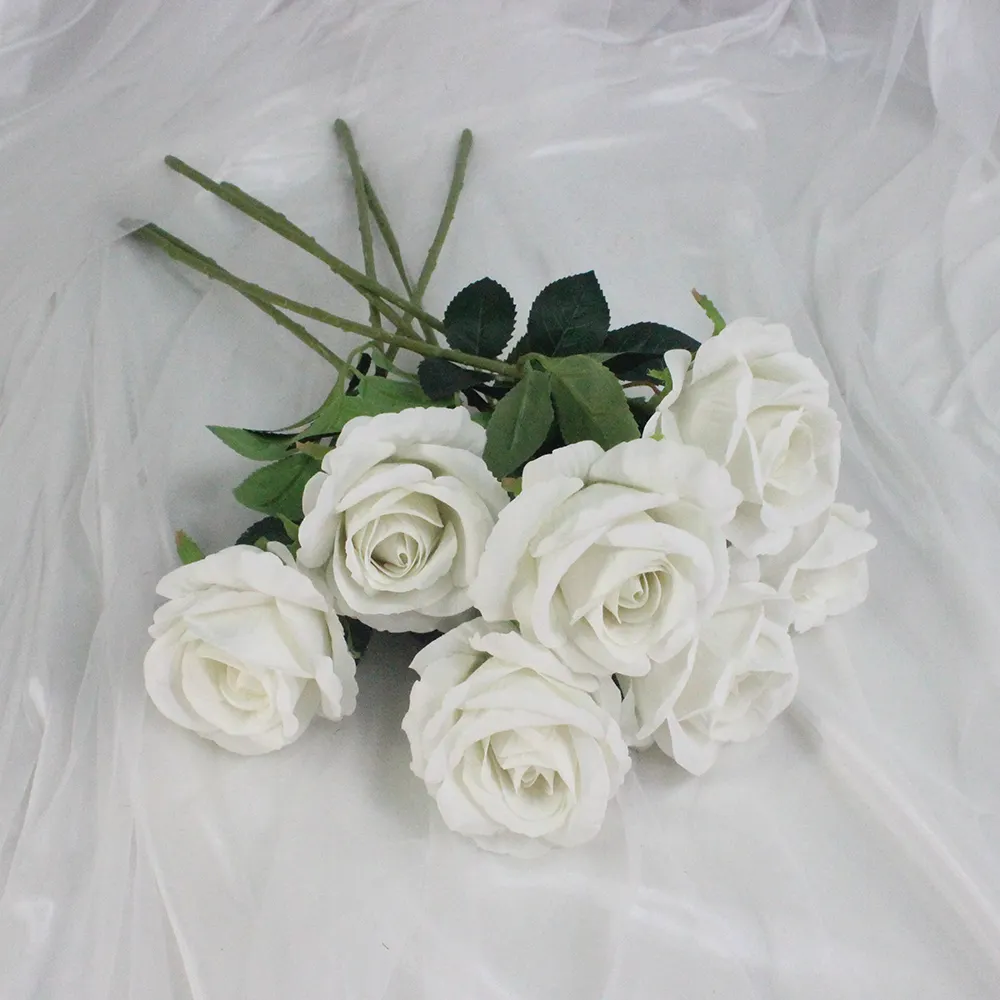 Lusiaflower gerçek dokunmatik ipek beyaz gül yapay kadife gül çiçek düğün dekorasyon için yapay çiçekler