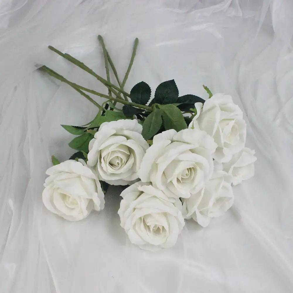 Lusiaflower real touch silk white rose artificial velvet rose flowers for wedding decoration Artificial flowers