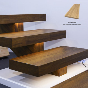 Hiện đại tùy chỉnh được thiết kế thép-gỗ nổi cầu thang với gỗ tếch Tread bao gồm kết thúc cho phòng khách biệt thự hoặc khách sạn - Product Image 2