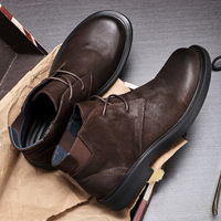 Bottes décontractées mi-montantes vintage pour hommes, en cuir véritable, à lacets, tendance, pour le travail, automne-hiver, avec semelle en caoutchouc