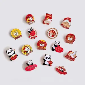 Made in China cute national treasure panda cartoon custom logo lapel pin magnet metal gold name tag badge