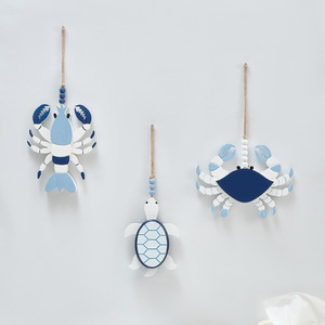Mediterranean Wooden Lobster <b>Crab</b> Turtle Hanging Wall Decor For Hotels Restaurants Multi Piece Set - Product Image 1