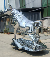 Patung Sapi Baja Anti Karat Poles Cermin Model Kustom Warna & Logo, Patung Hewan Logam Besar untuk Dekorasi Luar Ruangan
