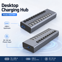 Station de charge USB Type C 10 ports 120W 10x 5V/2.4A (12W) ports PD avec interrupteurs individuels, boîtier en aluminium, en stock