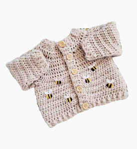 Cardigan per Bambine con Ape Ricamata a Mano, Maglione Traforato ODM per Bambini con Fodera in Cotone - Product Image 1