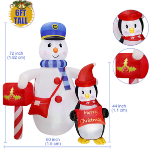 Muñeco de Nieve Inflable con Gorro Azul y Pingüino con Letrero en Gorro Rojo para Decoración Navideña Interactiva - Product Image 6