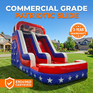 Toboggan aquatique gonflable patriotique de qualité commerciale, double piste, géant, à motifs <span class=keywords><strong>étoiles</strong></span> et rayures, pour événements du 4 juillet, en PVC conforme EN14960 - Product Image 1