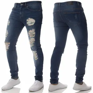 Nuovo stile estivo con Jeans strappati personalizzati con pantaloni lunghi da uomo classici e strappati/