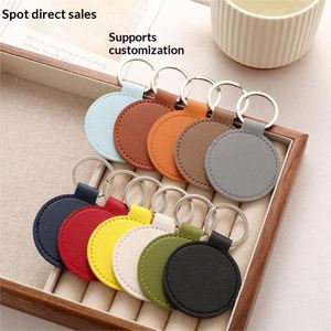 Round PU Leather Keychain Keyring Accessories Metal Keychain Pendants Logo Printing Wholesale & OEM Services for <b>Gifts</b> - Product Image 2