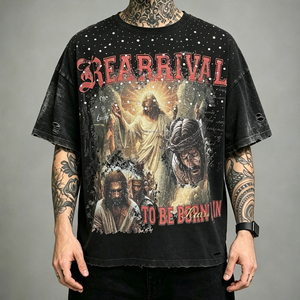 Custom 100% Cotton Oversized Heavyweight Boxy Fit Tee DTG Printing Graphic Sun Faded Acid Washed Rhinestone Distressed <b>T</b> <b>Shirt</b> - Product Image 1