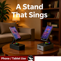 Support de tablette et de téléphone portable rechargeable 4-en-1 avec haut-parleur 5.3 et lumière RGB, rotation à 360° pour bureau
