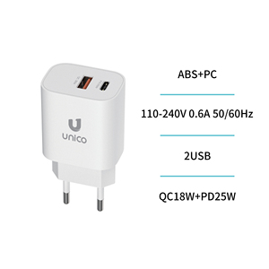 UnicoデュアルUSB高速モバイル充電器15.5W/18W PD 25W <span class=keywords><strong>2</strong></span>ポート壁充電器スマートフォンカメラ用イヤホン5V/3A出力耐火C - Product Image 4
