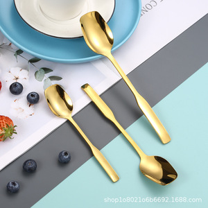 304 Stainless Steel Square Head <b>Spoon</b> Long Handle Reusable For <b>Coffee</b> Cake Ice Cream Dessert Restaurant Home Use - Product Image 4