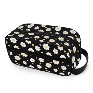 Withe Flowers Patterns New Design Waterproof Portable Wash Adult <b>Makeup</b> Bag Cosmetic Pouch Travel Customs logo <b>Storage</b> Bag - Product Image 1